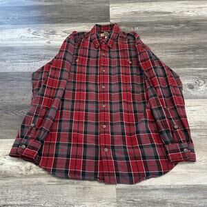 Duluth Trading Red Black Tartan Plaid Mens L Button Down Flannel Work Shirt